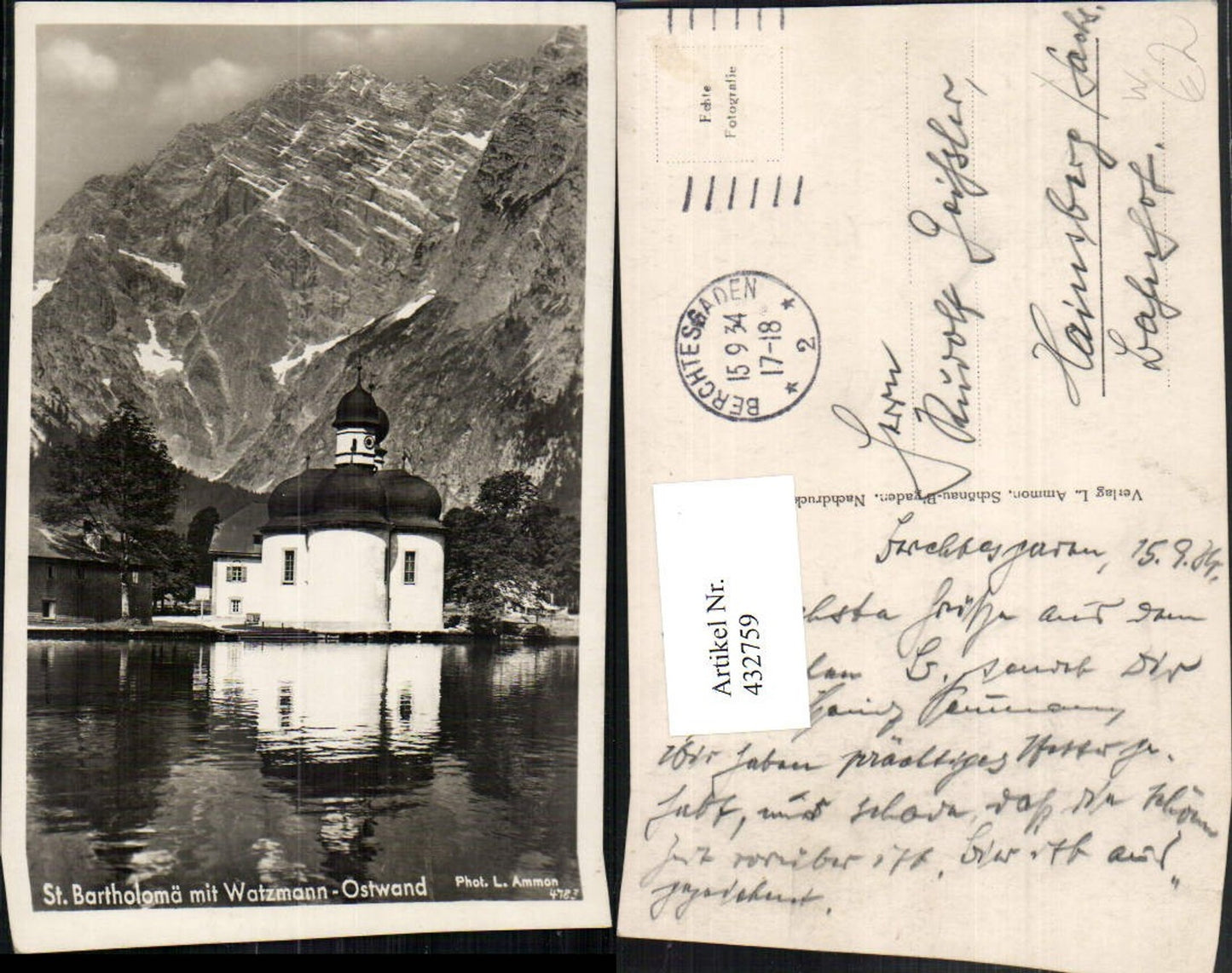432759, St. Bartholomä am Königssee near Schönau with Watzmann mountain scenery