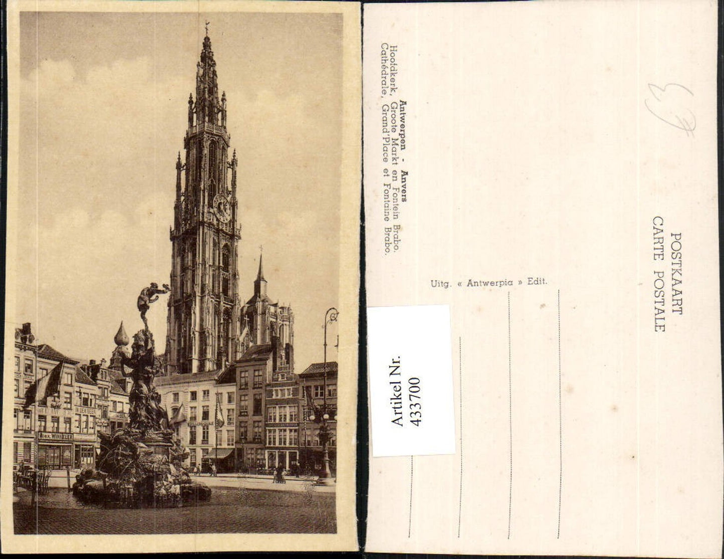 433700,Belgium Antwerpen Anvers Cathedrale Grand Place et Fontaine Brabo Kirche Brunnen