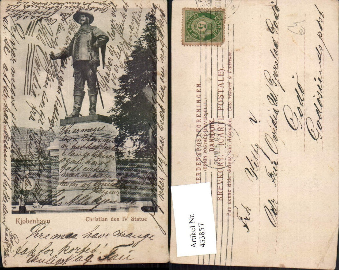 433857,Denmark Kjobenhavn Kopenhagen Christian den IV Statue Denkmal