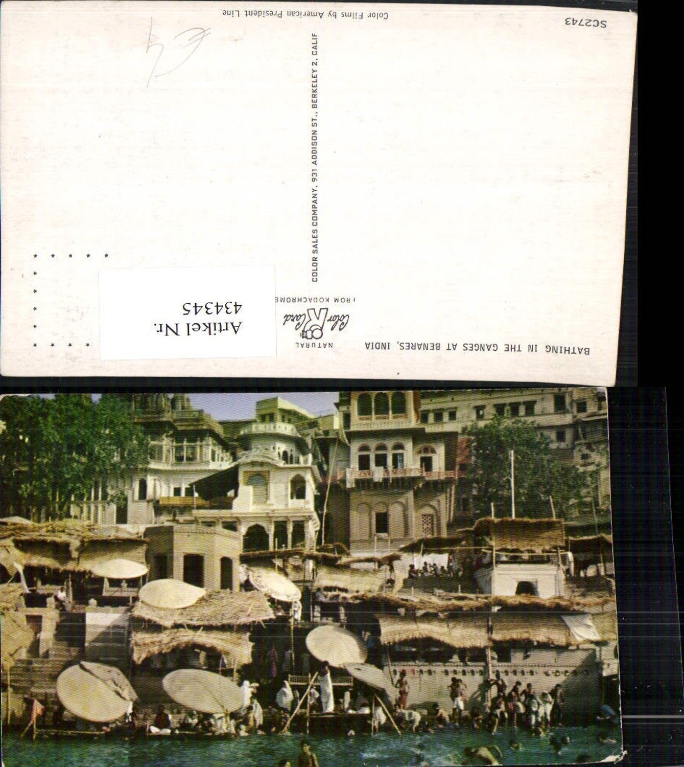 434345,India Bathing in the Ganges at Benares Varanasi Motiv