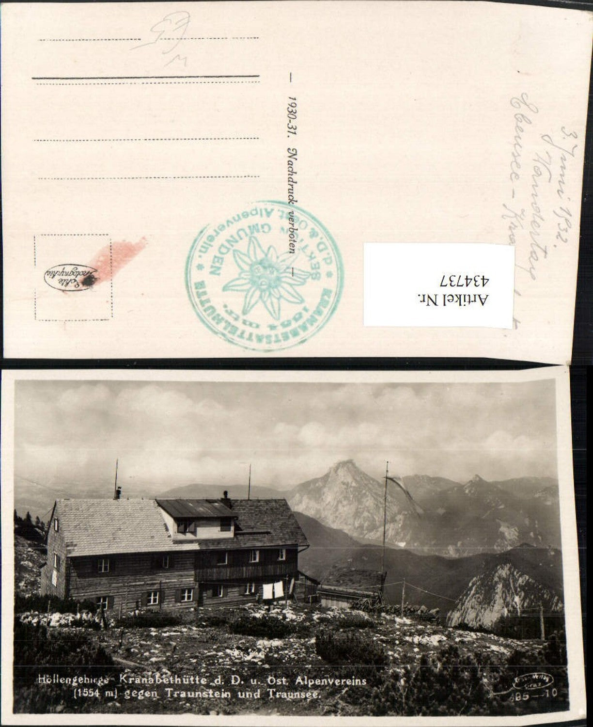 434737,Kranabethhütte Berghütte b. Ebensee geg. Traunstein Bergkulisse