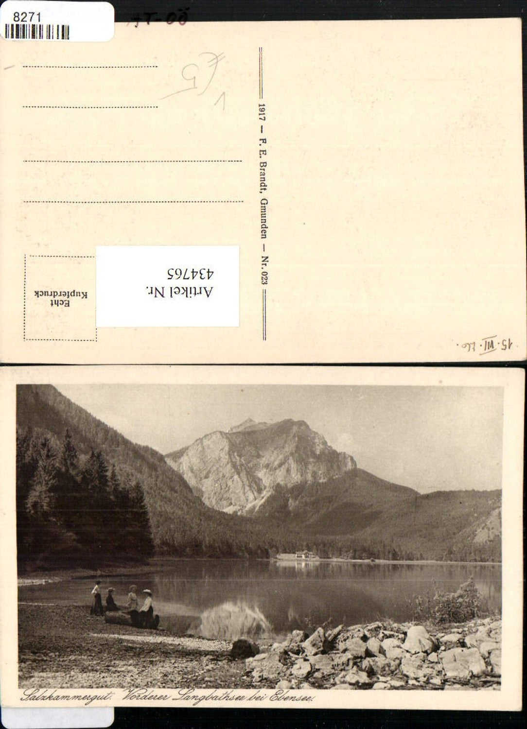 434765,Vorderer Langbathsee See b. Ebensee Bergkulisse pub F. E. Brandt 023