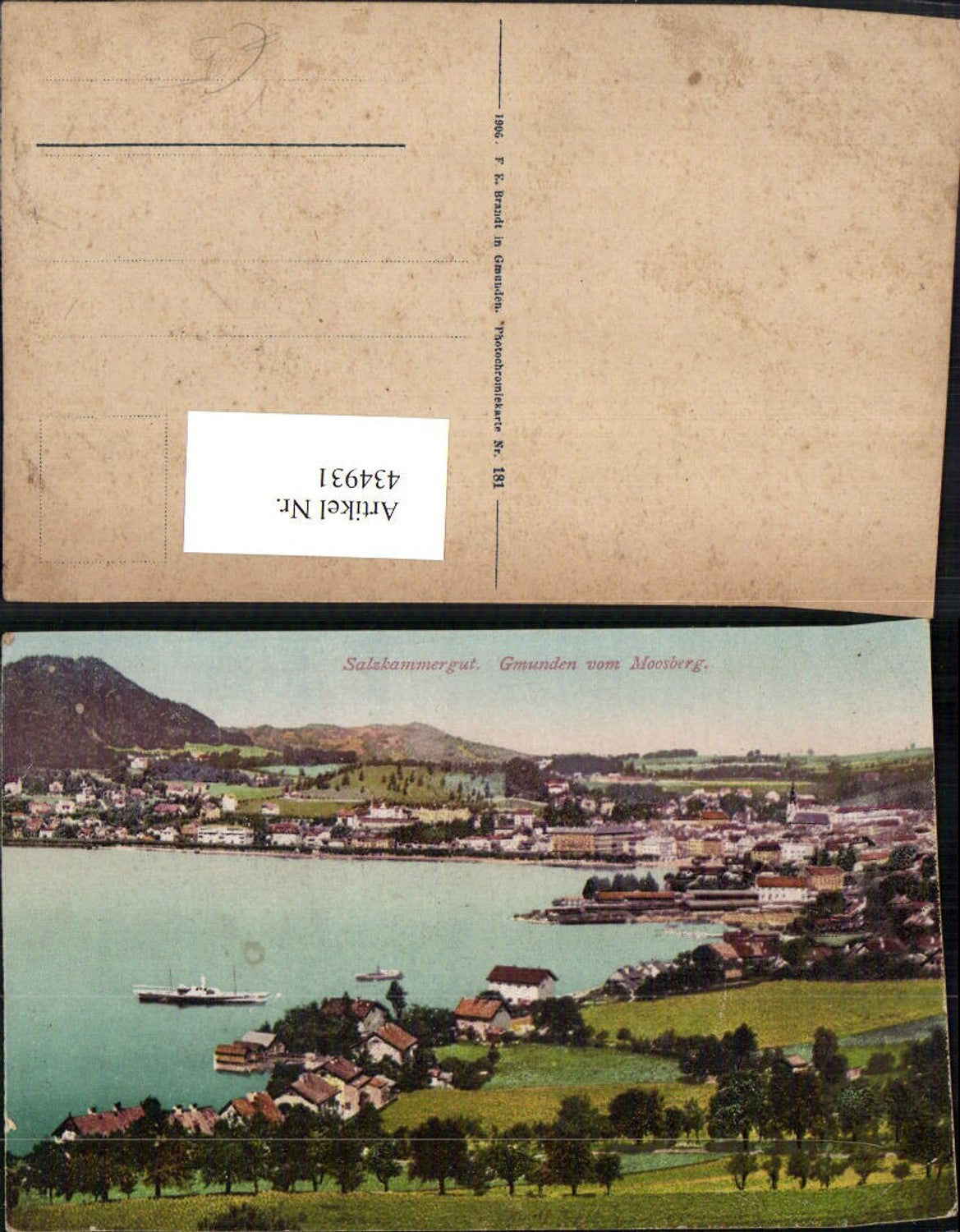434931,Gmunden Totale vom Moosberg pub F. E. Brandt 181