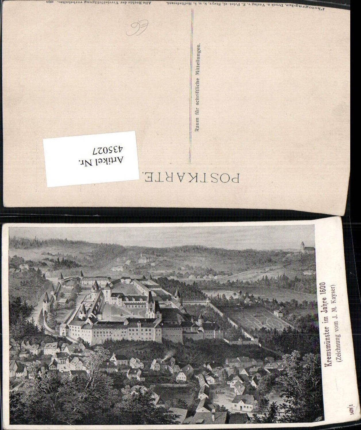 435027,Künstler AK J. M. Kayser Kremsmünster 1600 Totale m. Stift