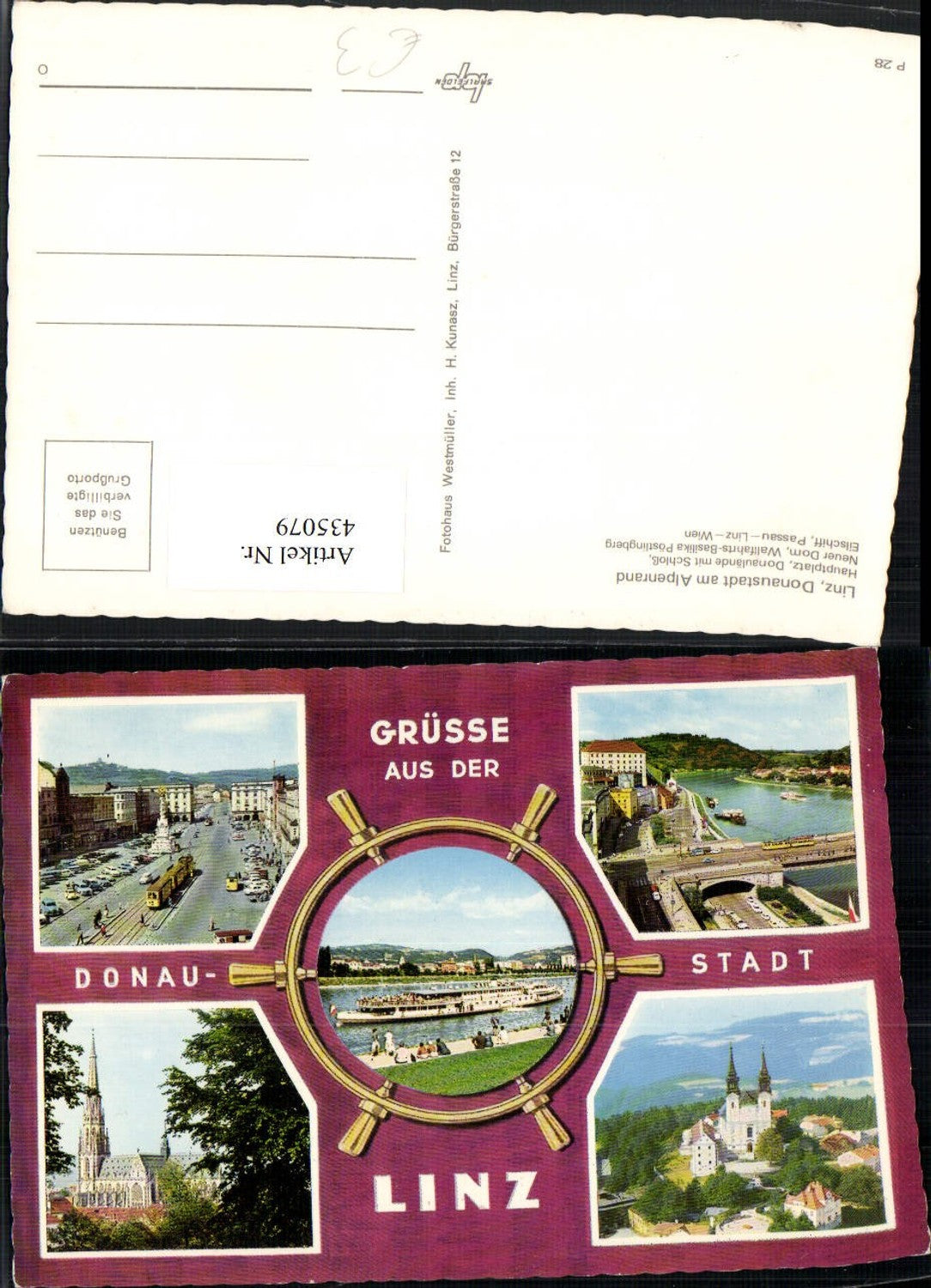 435079,Linz an d. Donau Hauptplatz Schloss Dom Kirche Pöstlingberg Mehrbildkarte