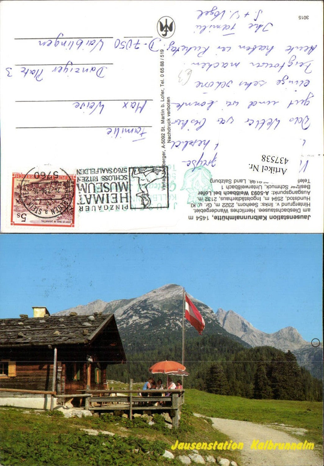 437538,Weißbach b. Lofer Jausenstation Kalbrunnalmhütte Berghütte Bergkulisse