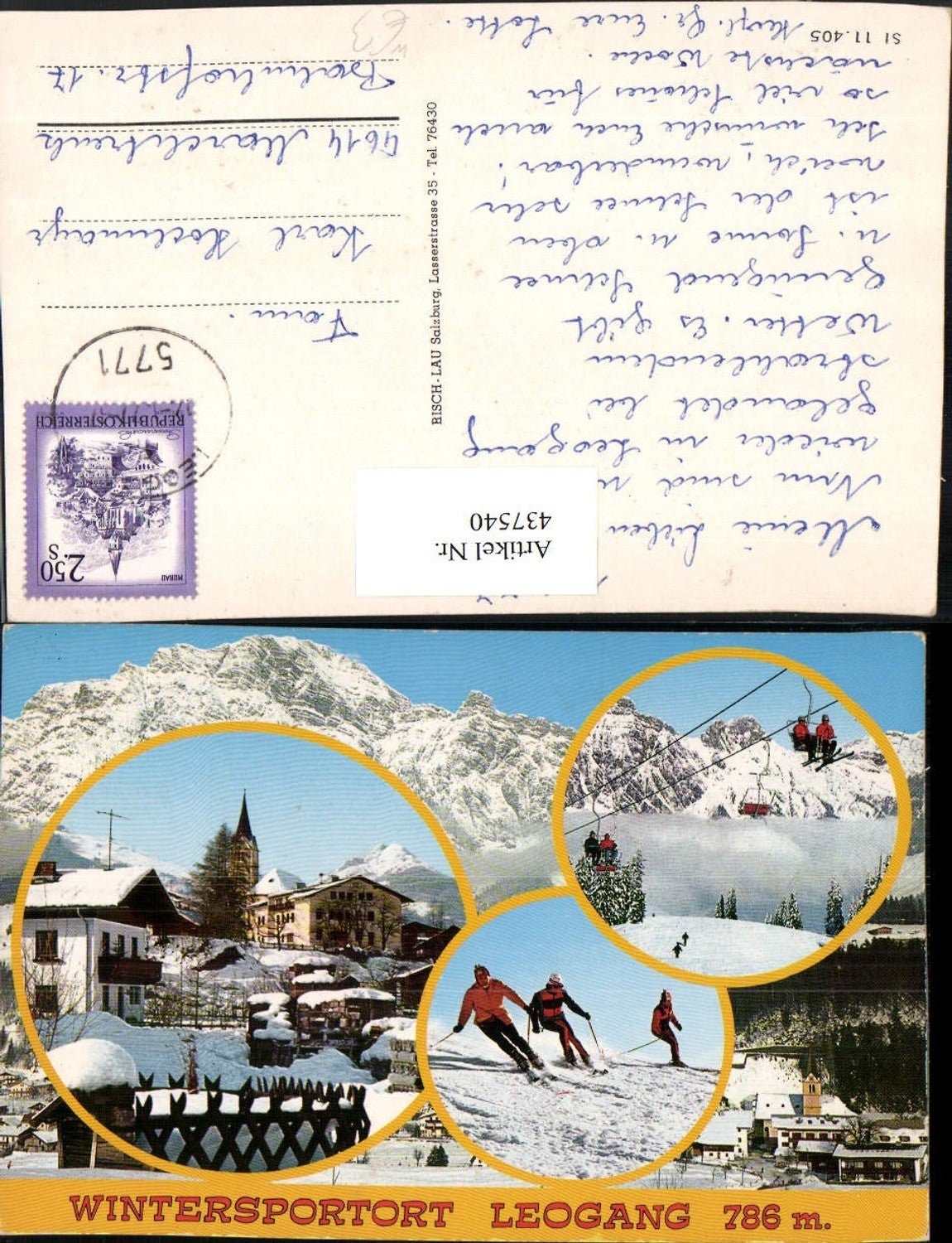 437540,Leogang Teilansicht Sessellift Skifahrer Winterbilder Mehrbildkarte