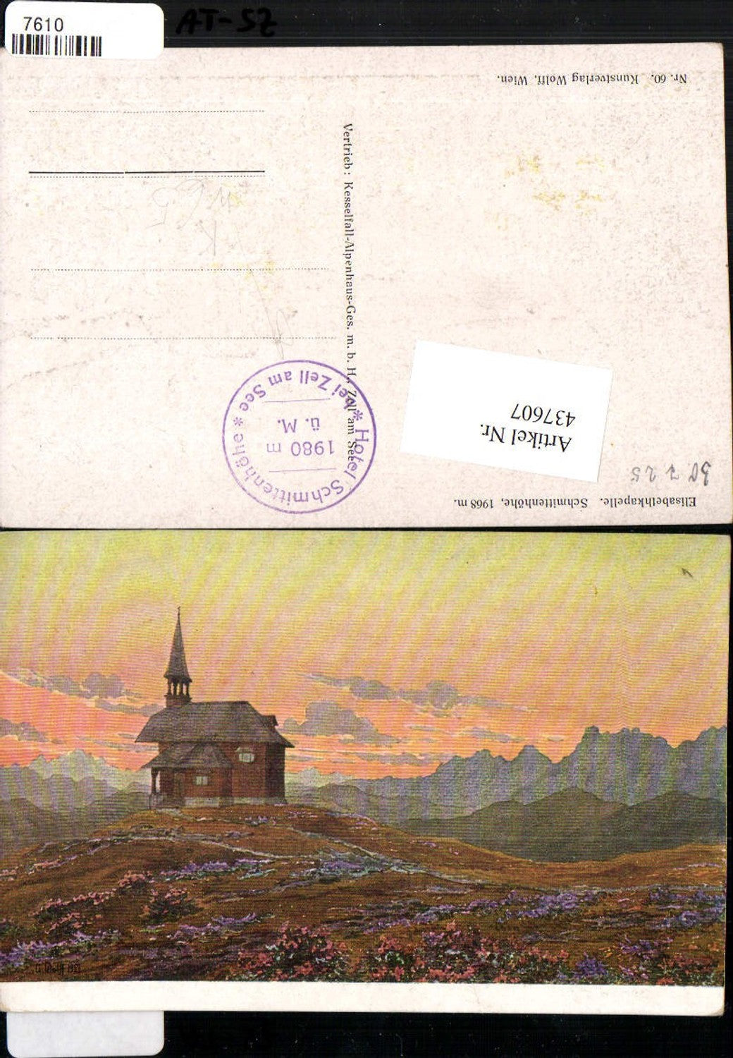 437607,Künstler AK Wolff Schmittenhöhe b. Zell am See Elisabethkapelle Kapelle