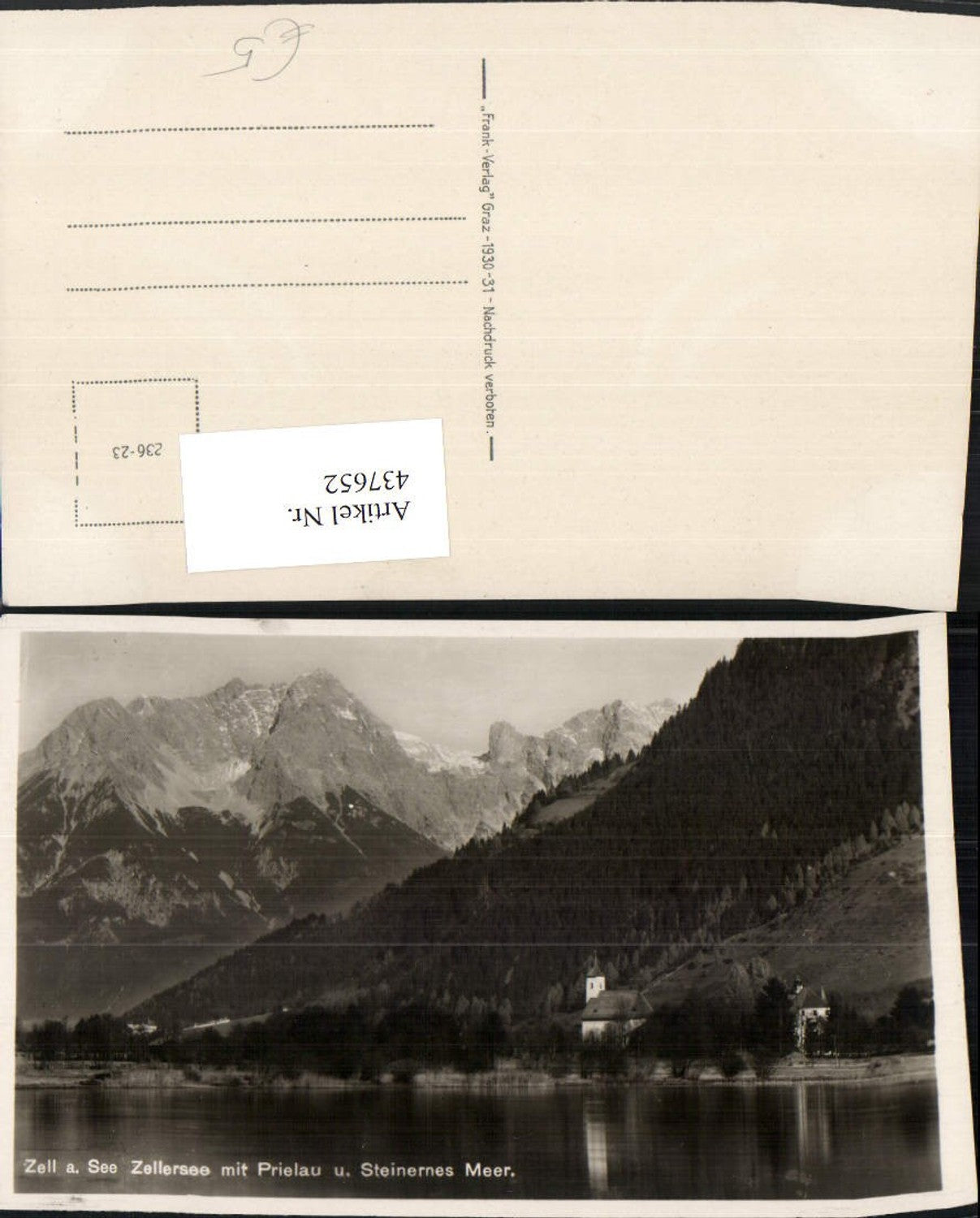 437652,Zell am See Zellersee m. Prielau Kirche u. Steinernes Meer Bergkulisse