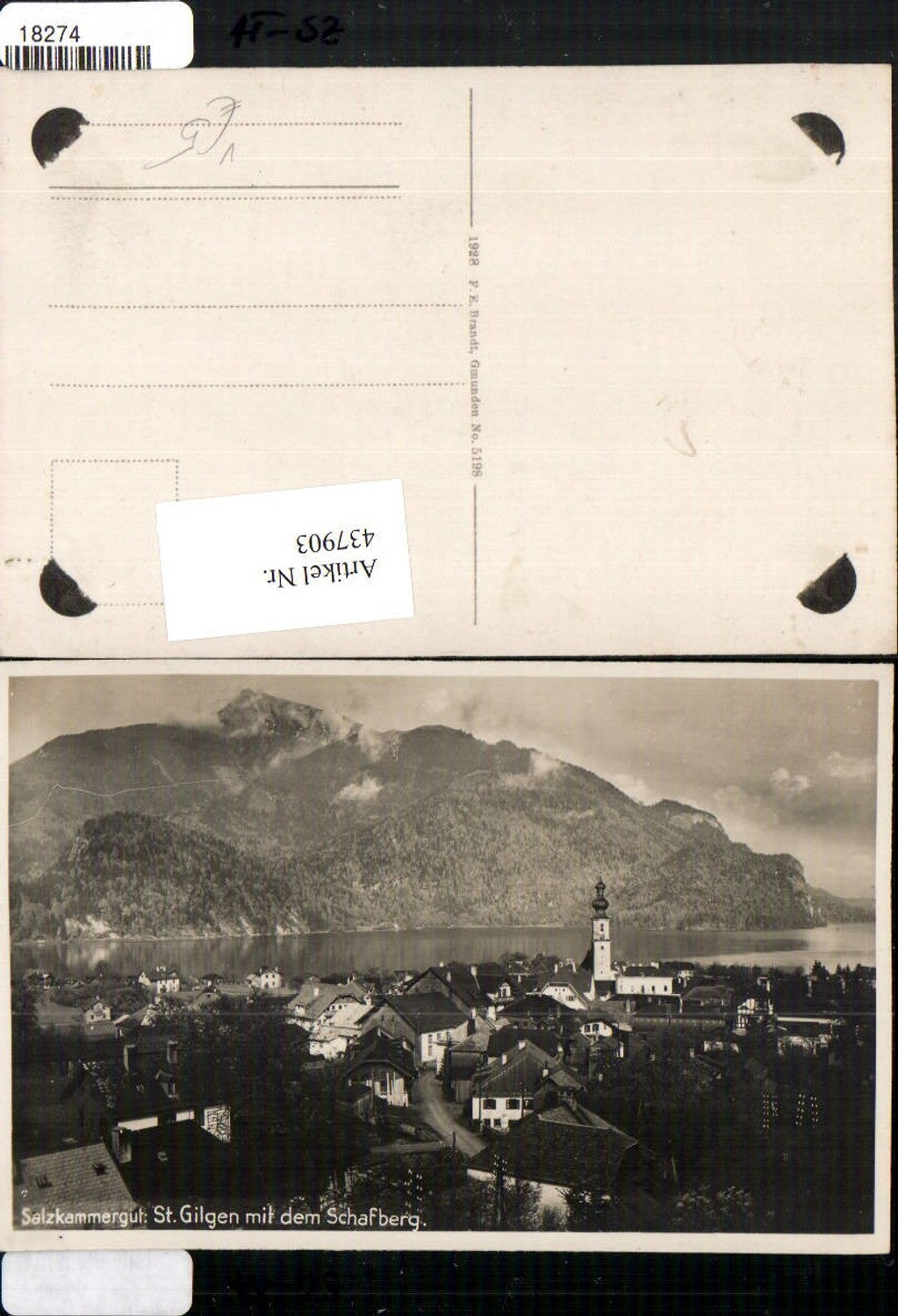 437903, St. Gilgen Totale m. Schafberg mountain scenery pub FE Brandt 5198