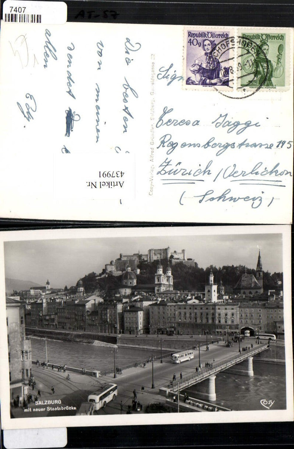 437991,Salzburg Teilansicht m. Festung Staatsbrücke Brücke pub Cosy