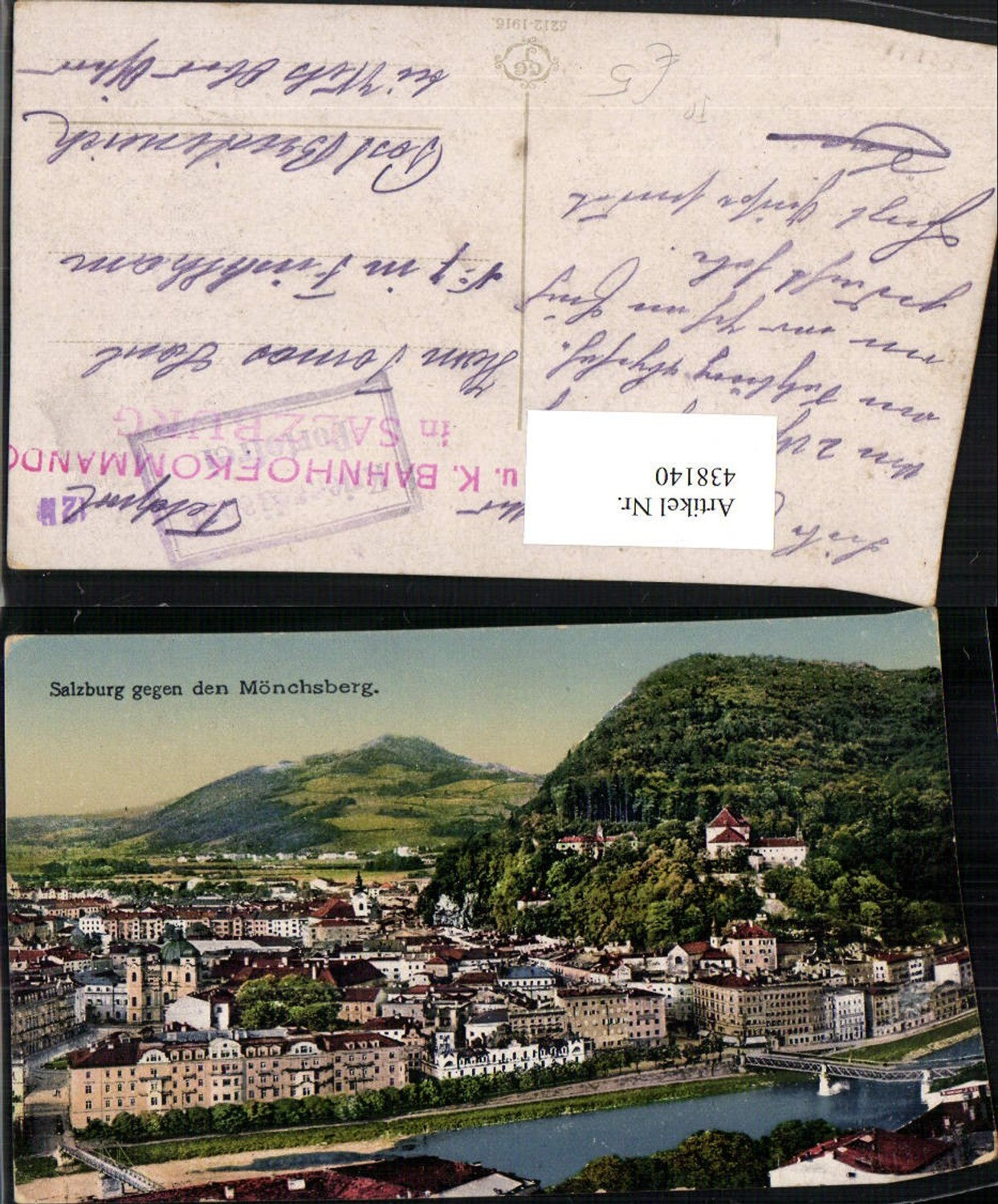 438140,Salzburg Teilansicht geg. Mönchsberg Feldpost K.u.K. Bahnhofkommando