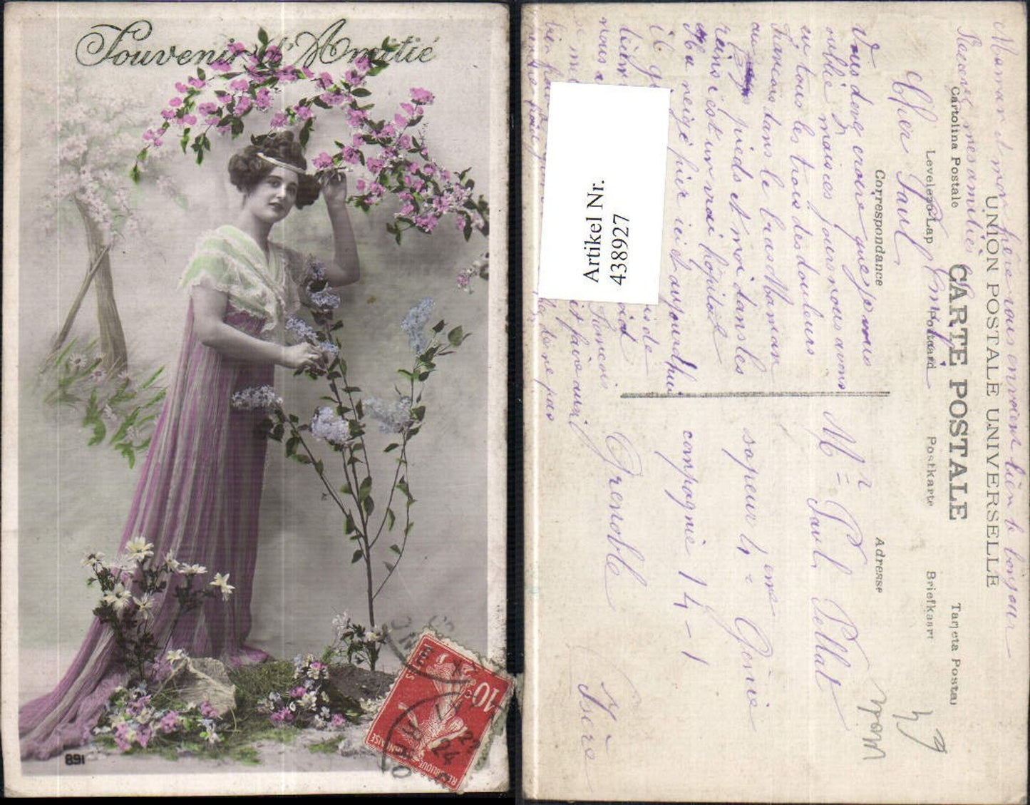 438927,Frau Lockenpracht Haarschleife Blumen Souvenir d Amitie Mode