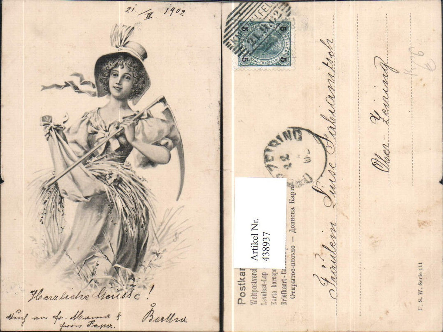 438937,Künstler Ak Frau Hut Mode Sense Getreideernte Landwirtschaft