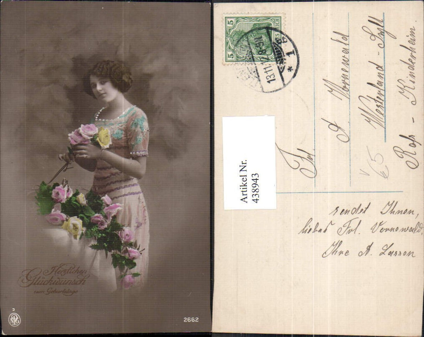 438943,Frau Kleid Rosen Blumen Geburtstag pub NPG 2662