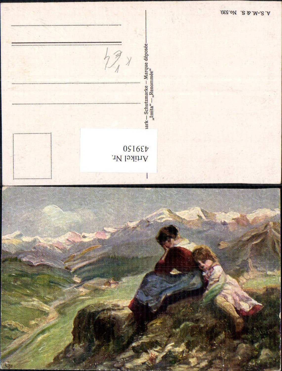 439150,Künstler Ak Frau als Mutter Trauer Bergkulisse pub Imita 539