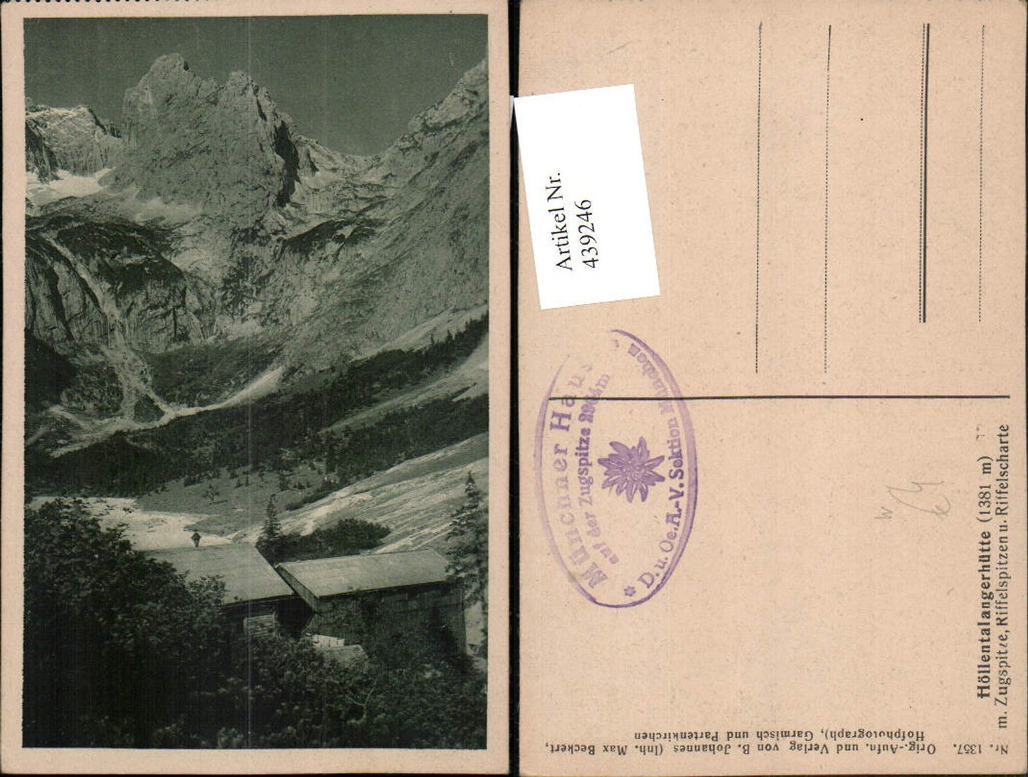 439246,Höllentalangerhütte Berghütte b. Grainau m. Zugspitze Bergkulisse
