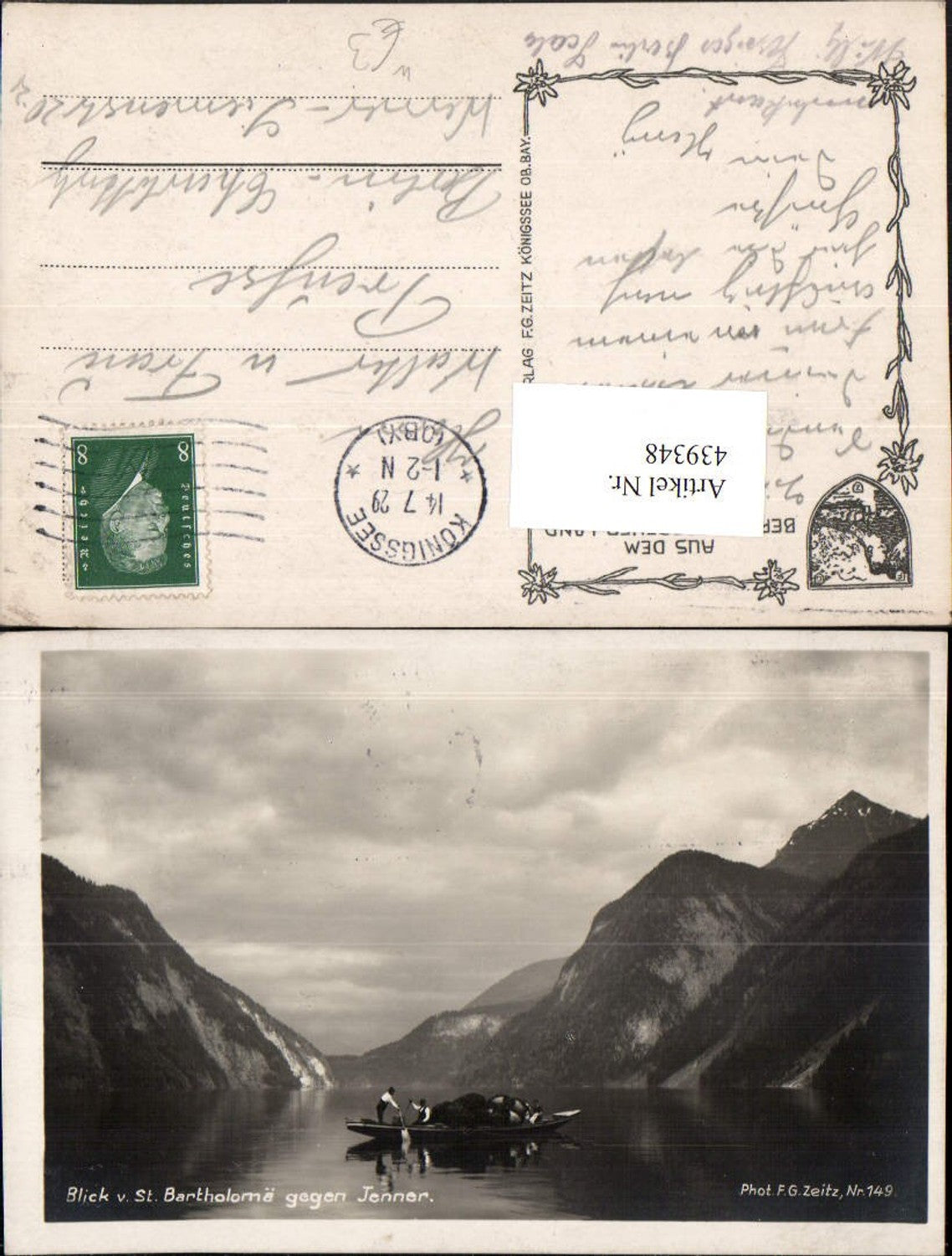 439348, View from St. Bartholomä on the Königssee near Schönau towards the Jenner Zille mountain scenery