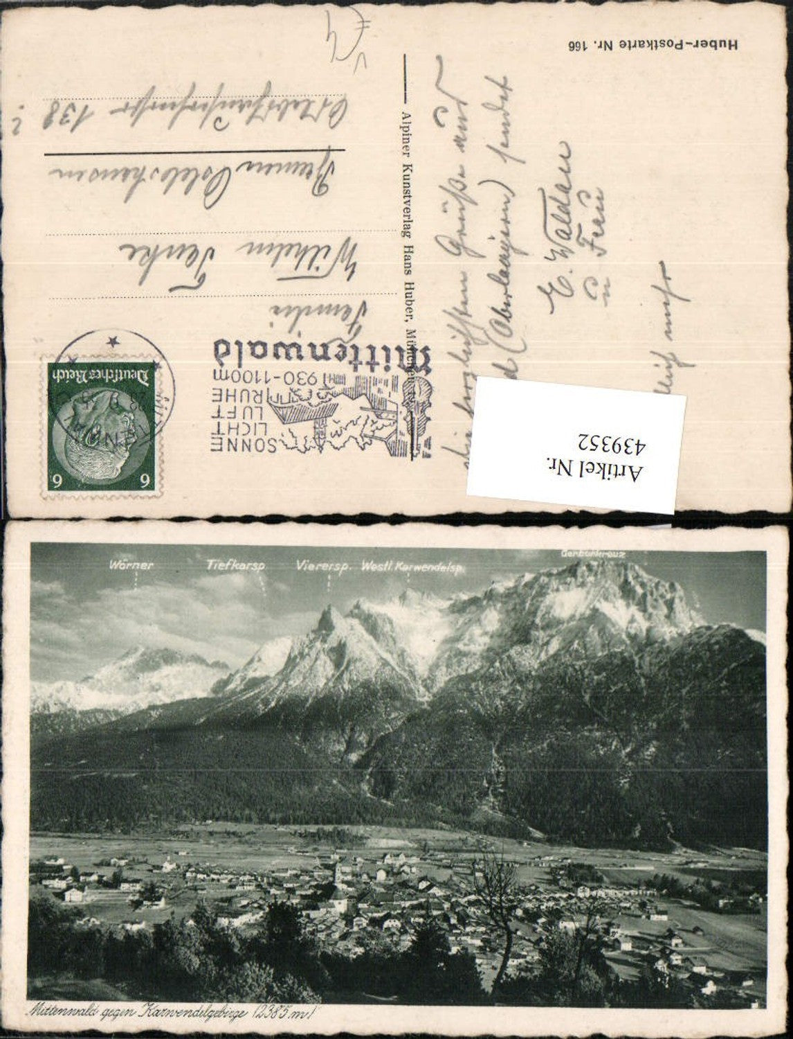 439352,Mittenwald Totale geg. Karwendel Bergkulisse pub Hans Huber 166