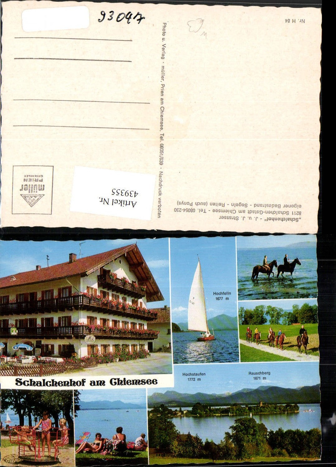 439355,Chiemsee Schalchenhof Segelboot Pferde Insel Mehrbildkarte