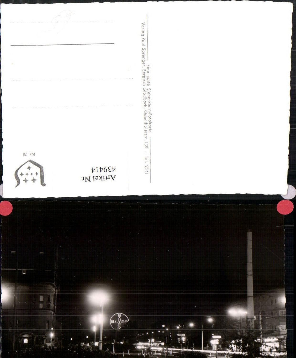 439414,Leverkusen Wiesdorf b. Nacht Straßenansicht Reklame Bayer