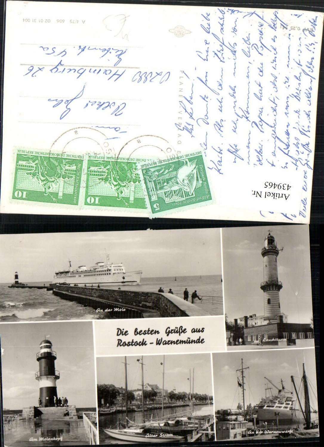 439465,Rostock Warnemünde Mole Dampfer Schiff Leuchtturm Mehrbildkarte