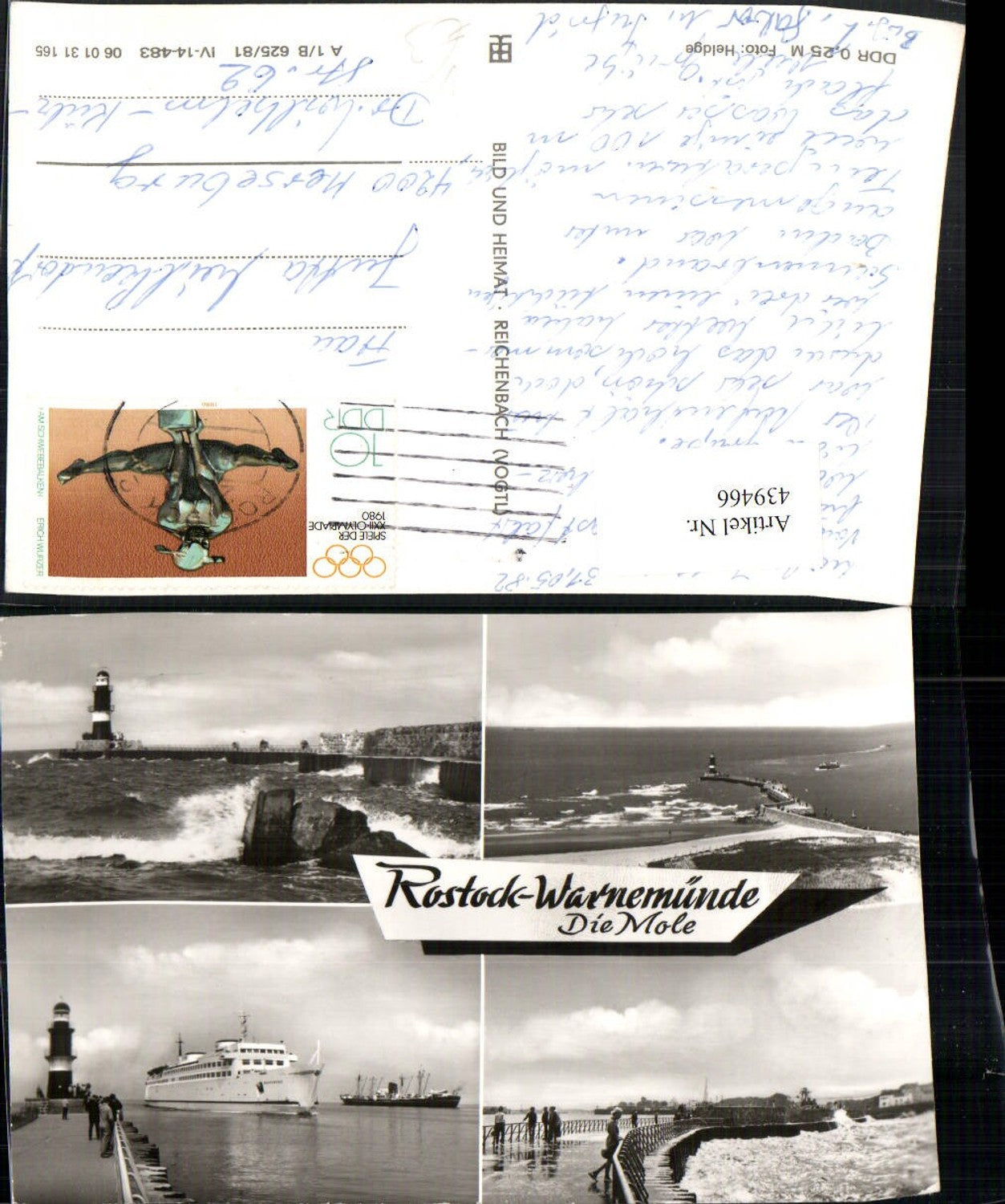 439466,Rostock Warnemünde Mole Leuchtturm Schiff Dampfer Mehrbildkarte pub VEB