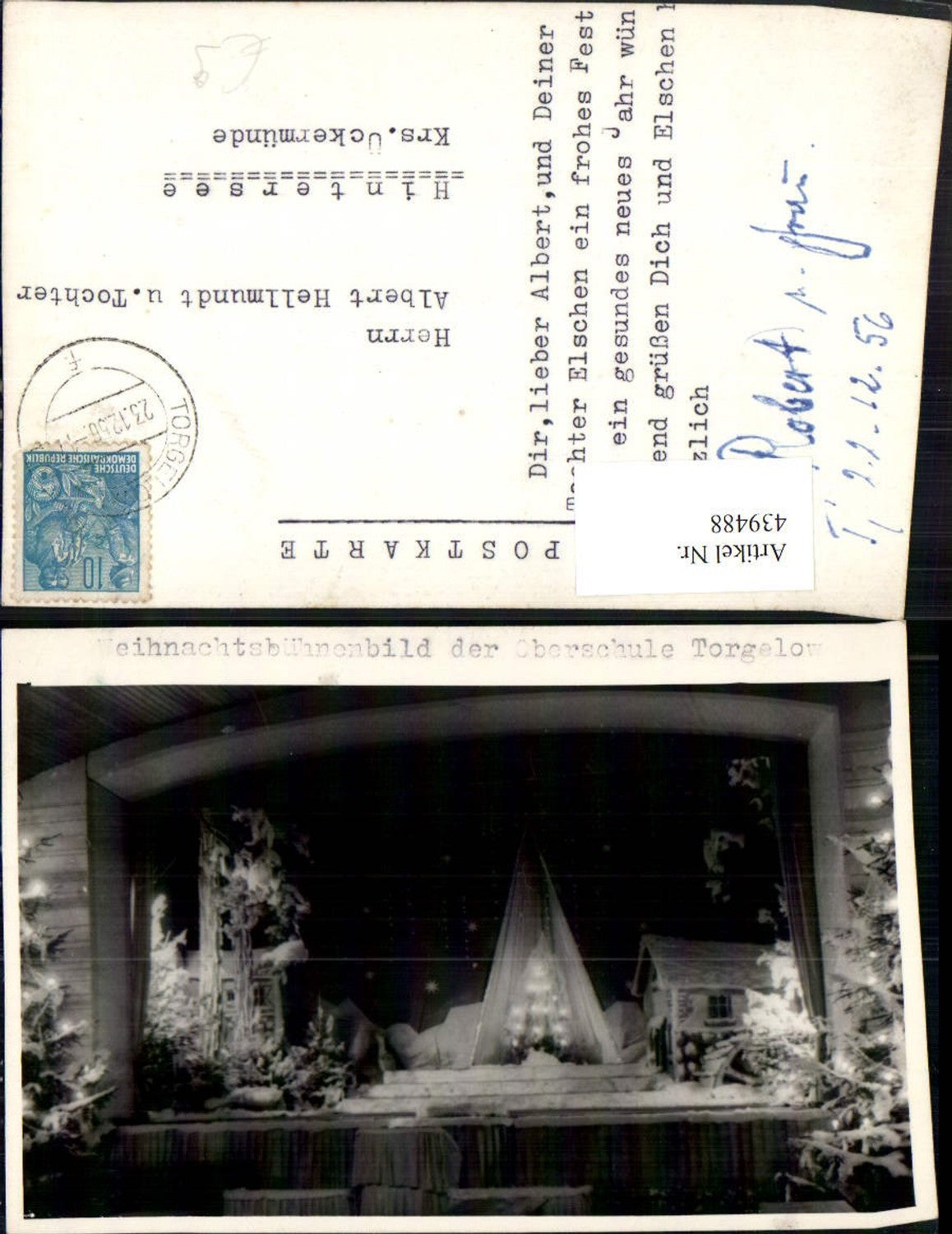439488,Foto AK Torgelow Weihnachtsbühnenbild der Oberschule