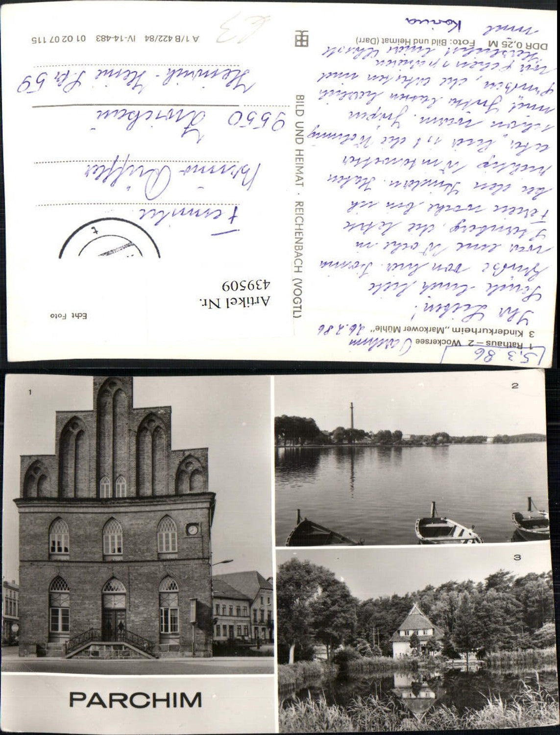 439509,Parchim Rathaus Wockersee Kinderkurheim Mehrbildkarte pub VEB