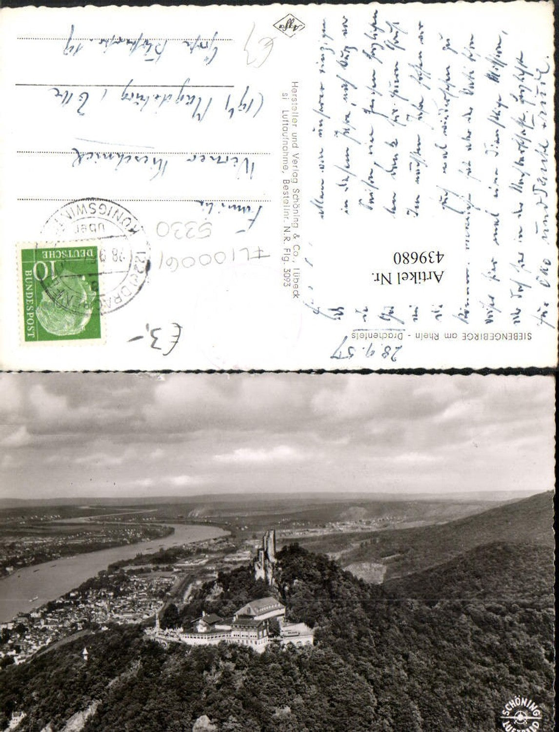 439680,Siebengebirge am Rhein Ruine Drachenfels b. Königswinter Fliegeraufnahme