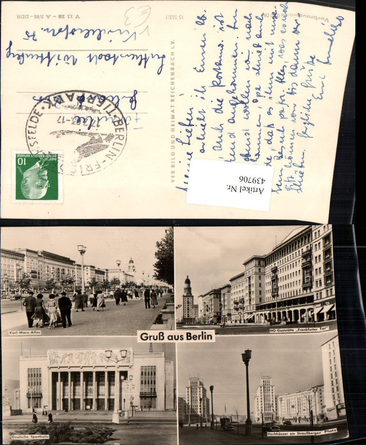 439706,Berlin Sporthalle Hochhäuser Gaststätte Karl-Marx-Allee Mehrbildkarte pub VEB