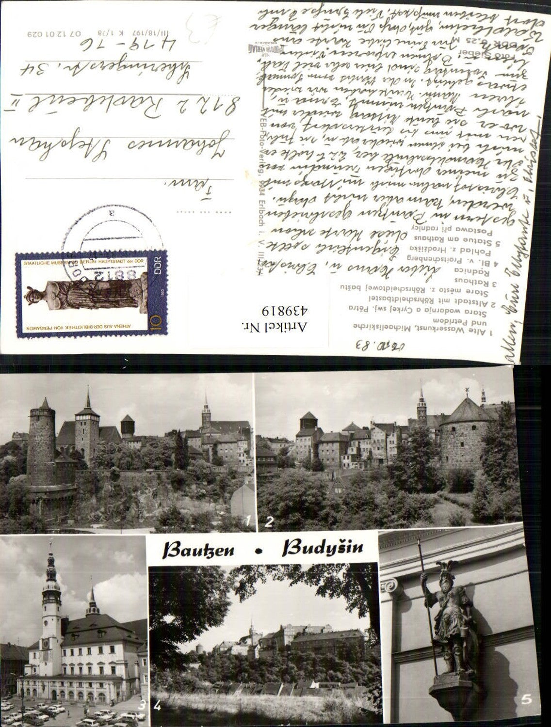 439819,Bautzen Teilansicht Rathaus Michaeliskirche Statue Mehrbildkarte