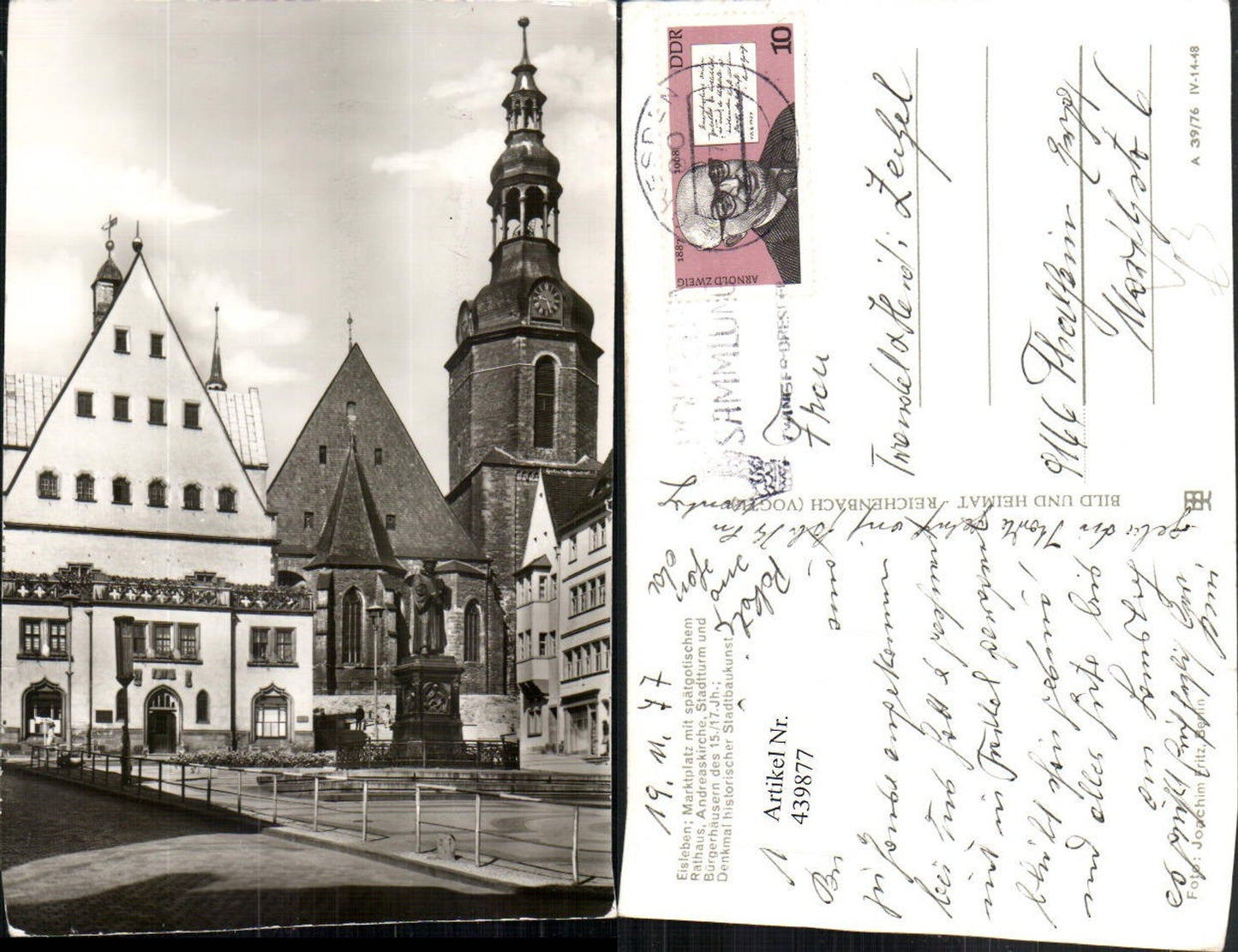 439877,Eisleben Marktplatz m. Rathaus Andreaskirche Stadtturm u. Bürgerhäusern pub VEB