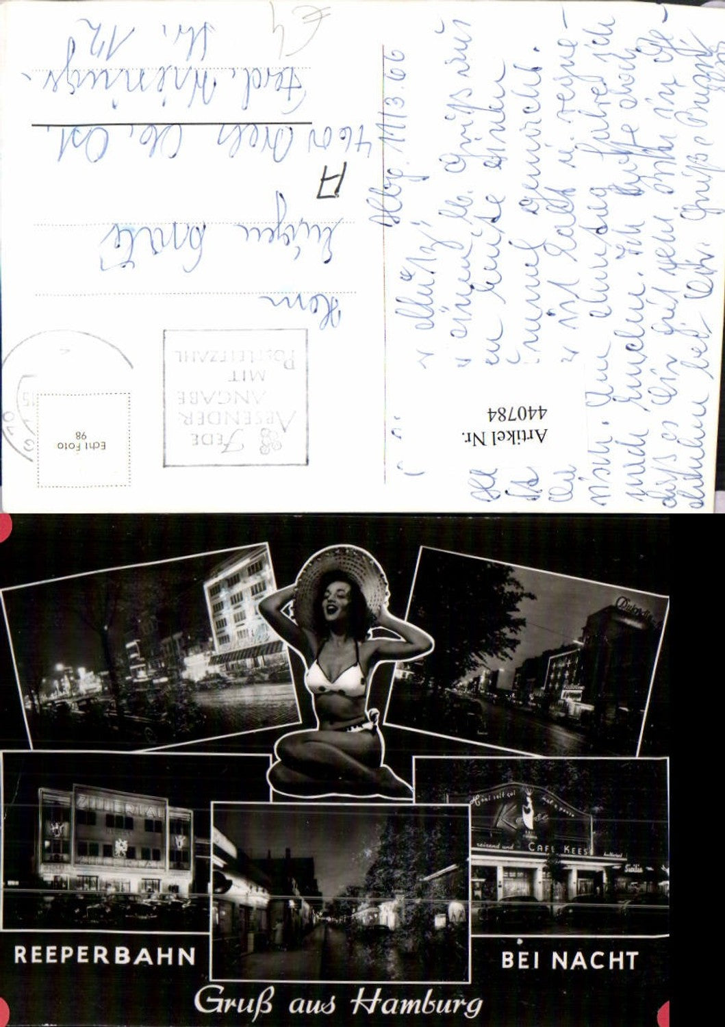 440784,Hamburg b. Nacht Reeperbahn Cafe Kees Zillertal Frau im Bikini Mehrbildkarte