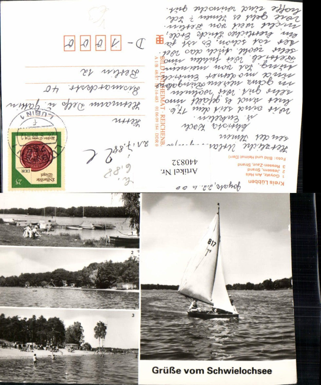 440832, Schwielochsee Lake Sailboat Beach Multi-image postcard pub VEB