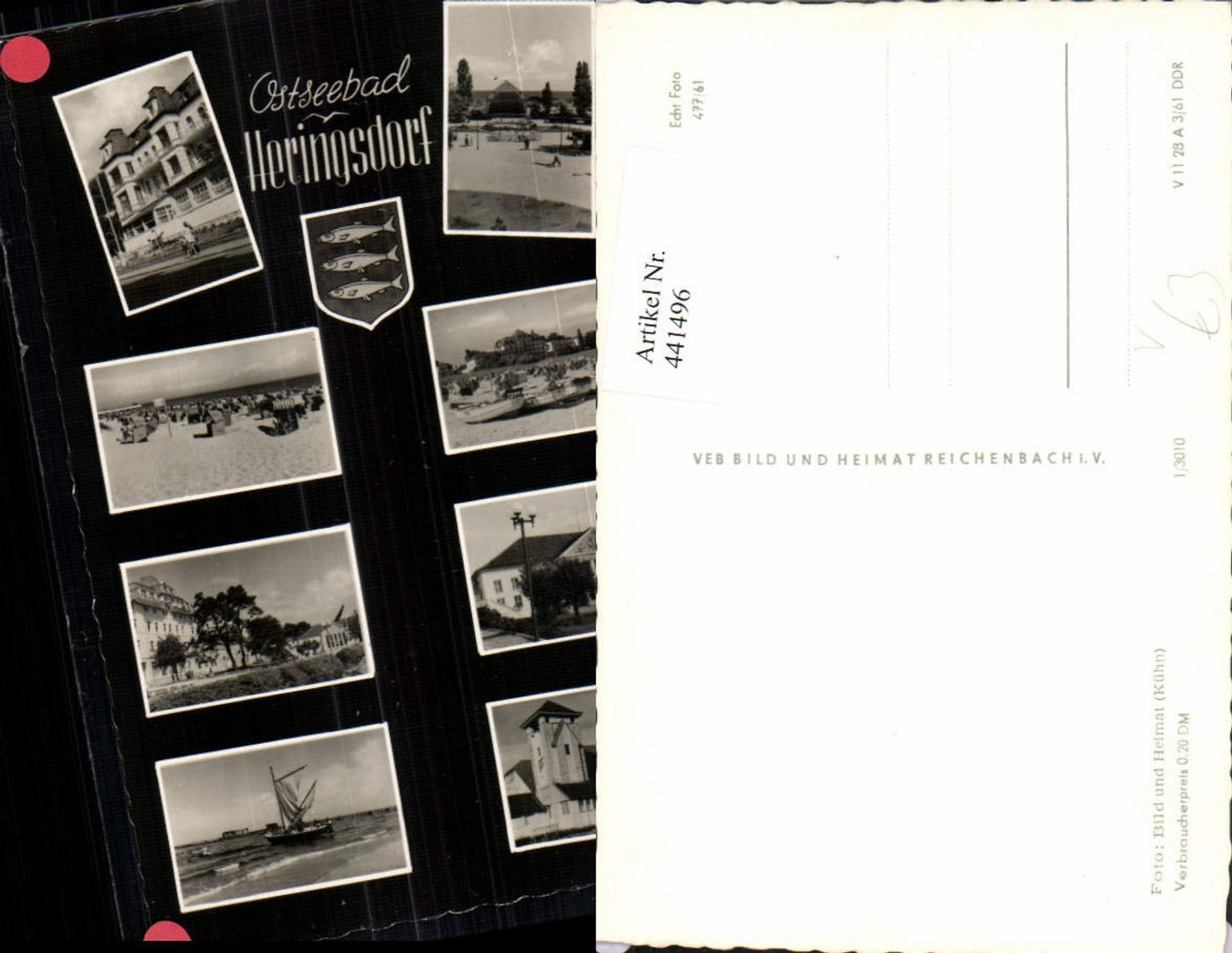 441496,Heringsdorf Strand Strandleben Gebäude Boot Mehrbildkarte pub VEB
