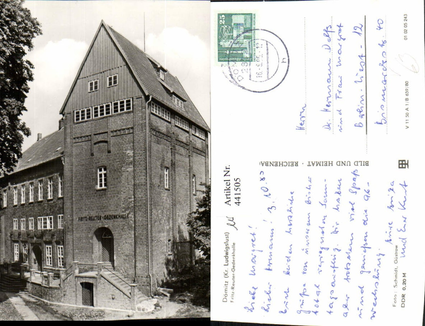 441505,Dömitz Fritz-Reuter-Gedenkhalle pb VEB