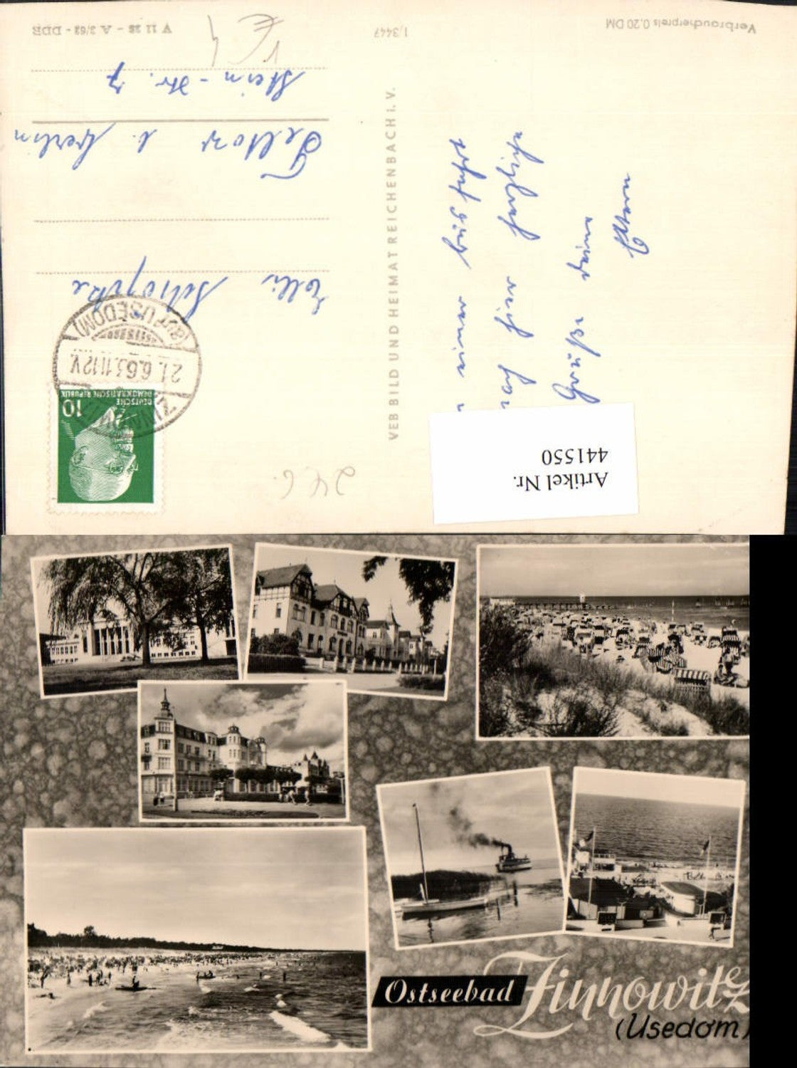 441550,Zinnowitz Strand Strandleben Dampfer Gebäude Mehrbildkarte pub VEB