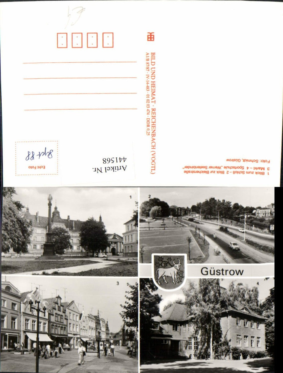 441568,Güstrow Schloss Markt Sportschule Mehrbildkarte pub VEB