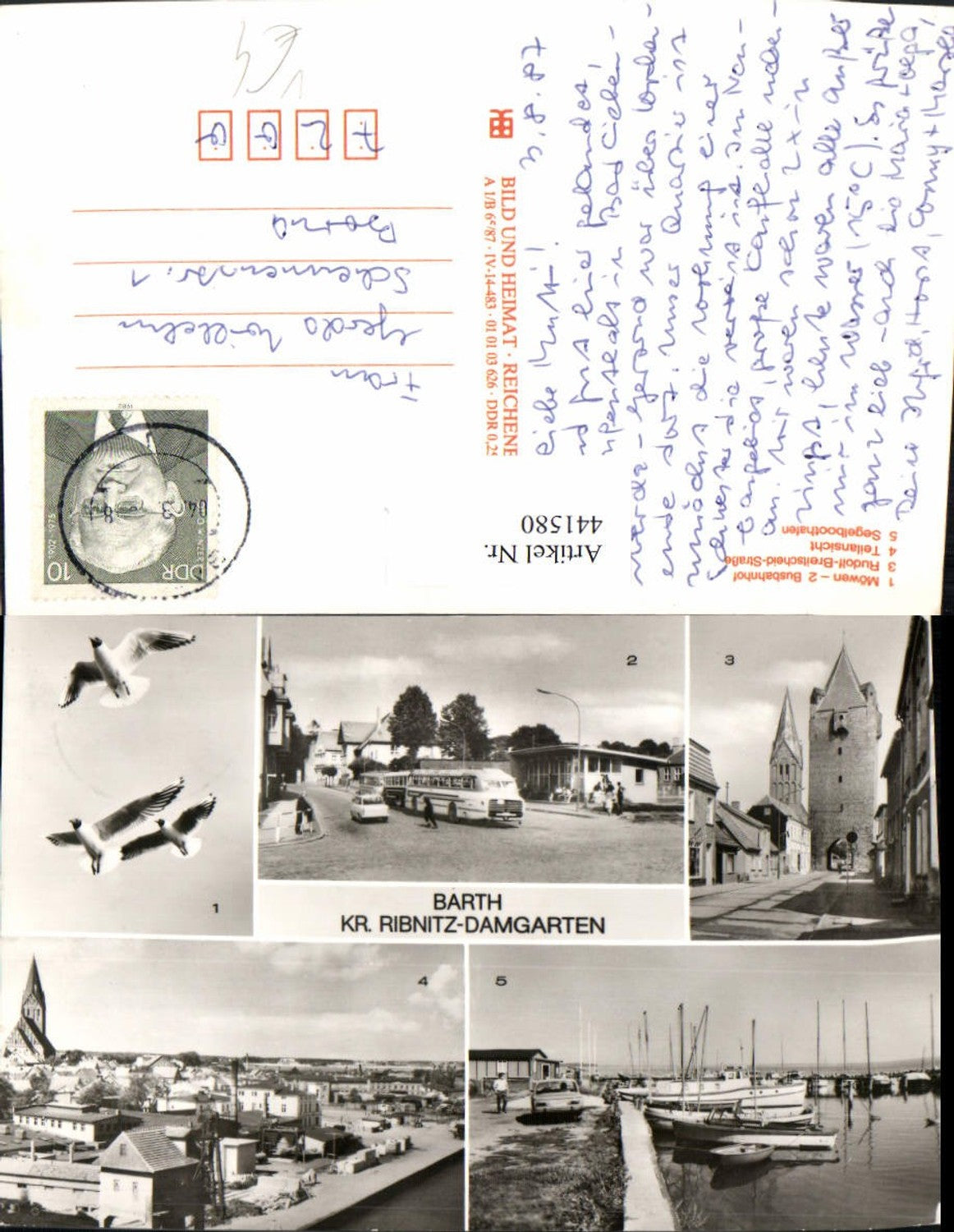 441580,Barth Totale Autobus Tor Boote Möwen Mehrbildkarte pub VEB