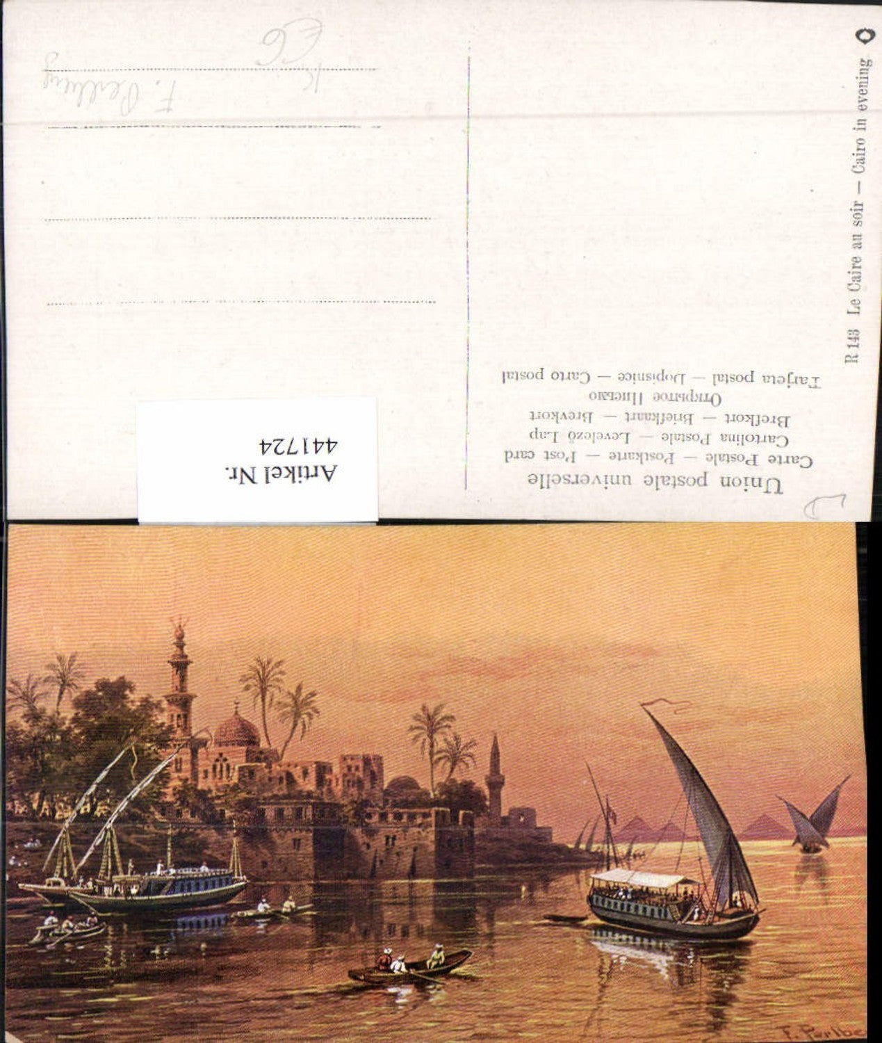 441724,Künstler AK F. Perlberg Egpyt Cairo in evening Kairo Teilansicht Boote