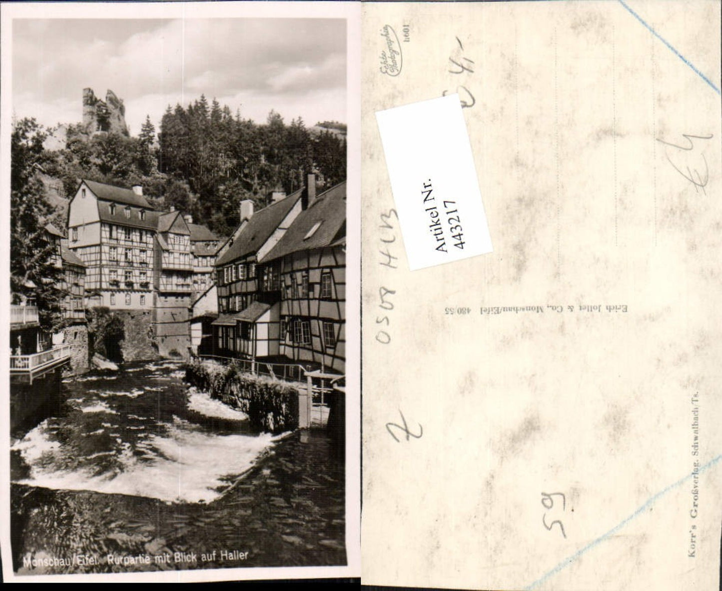 443217,Monschau in d. Eifel Rurpartie m. Blick auf Haller Ruine