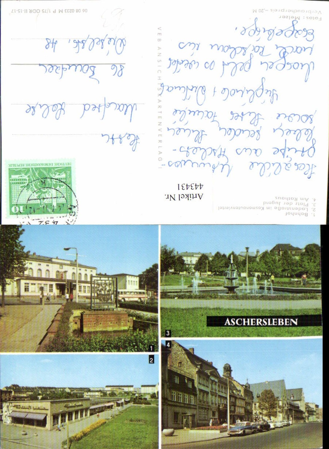443431,Aschersleben Bahnhof Ladenstraße Rathaus Mehrbildkarte pub VEB