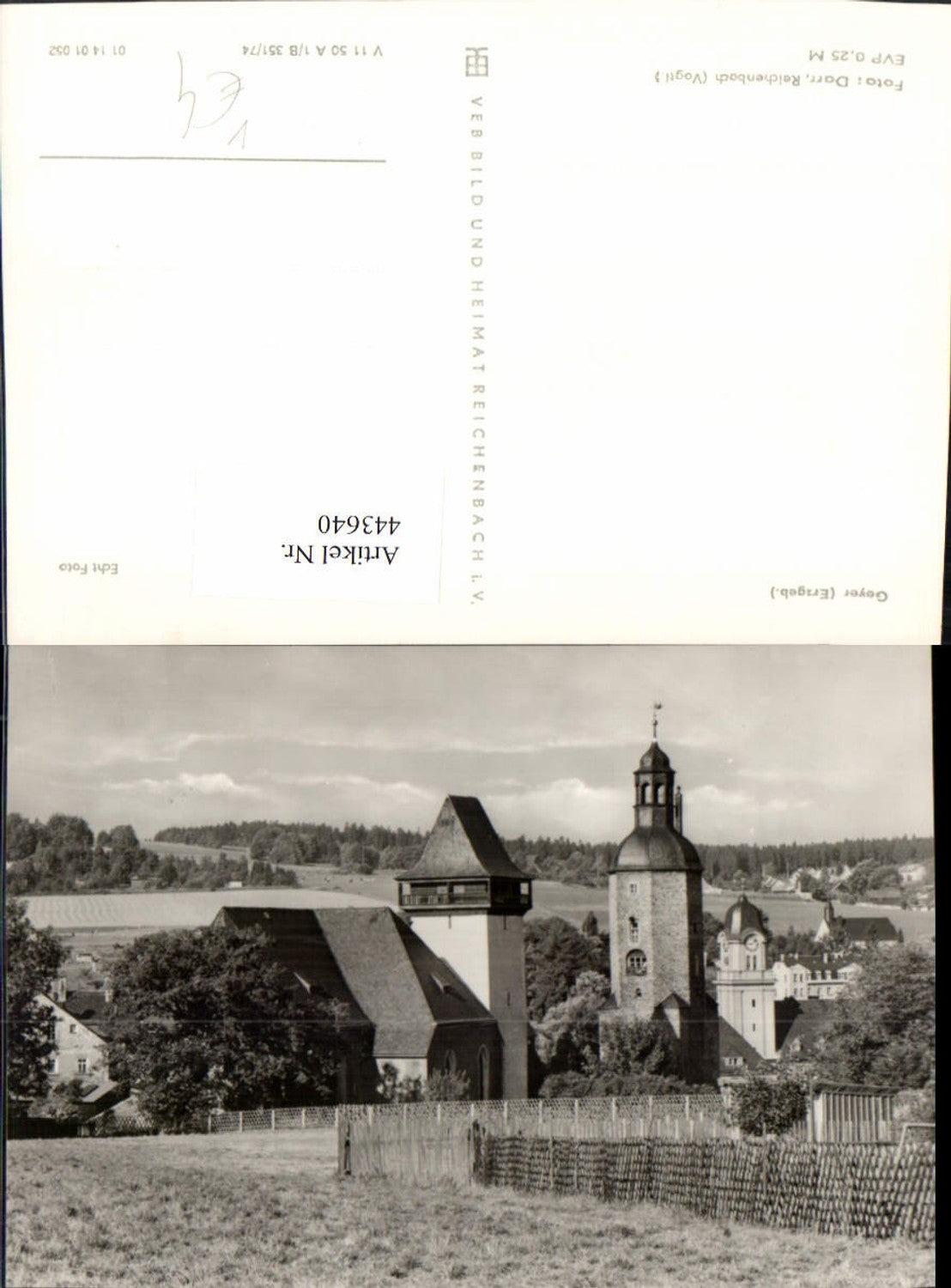 443640,Geyer im Erzgebirge Teilansicht Kirche Turm pub VEB