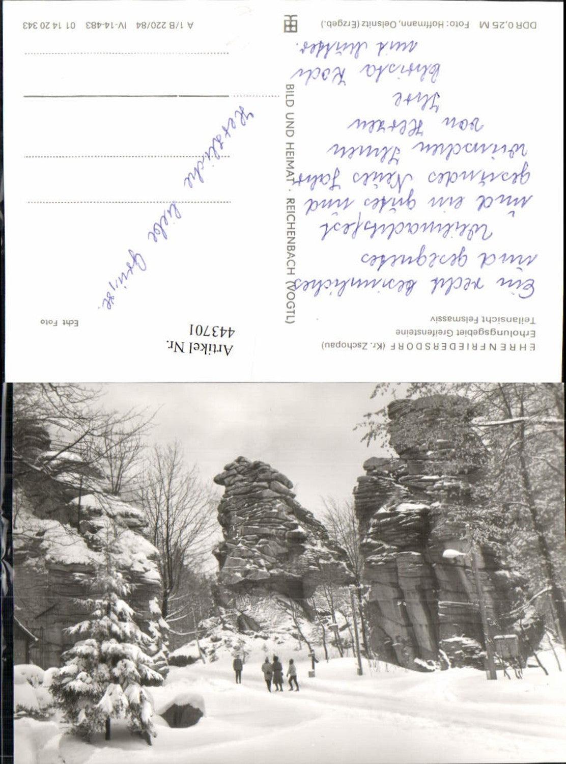 443701,Ehrenfriedersdorf Greifensteine Felsmassiv Winterbild pub VEB