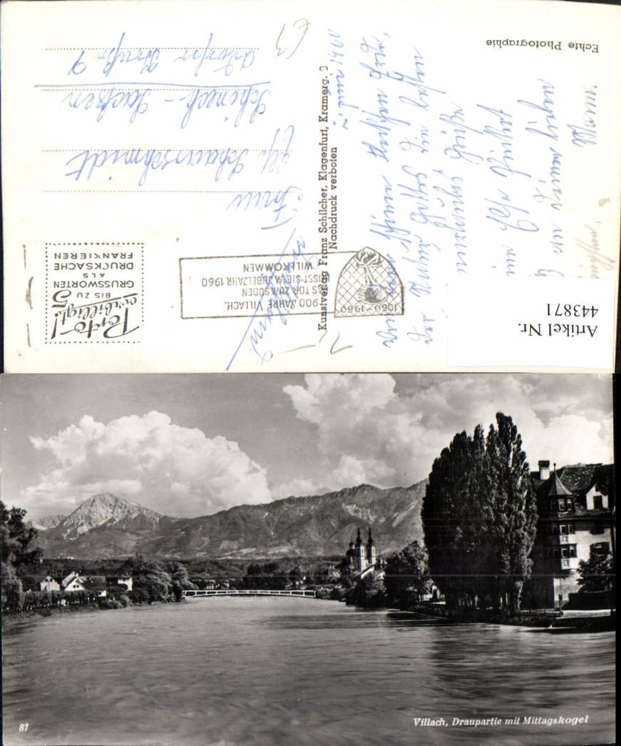 443871,Villach Draupartie Fluss m. Mittagskogel Bergkulisse pub Franz Schilcher 81