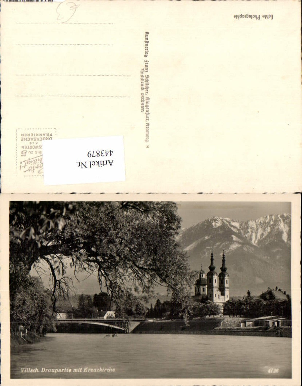 443879,Villach Draupartie Fluss m. Kreuzkirche Kirche pub Franz Schilcher 4126