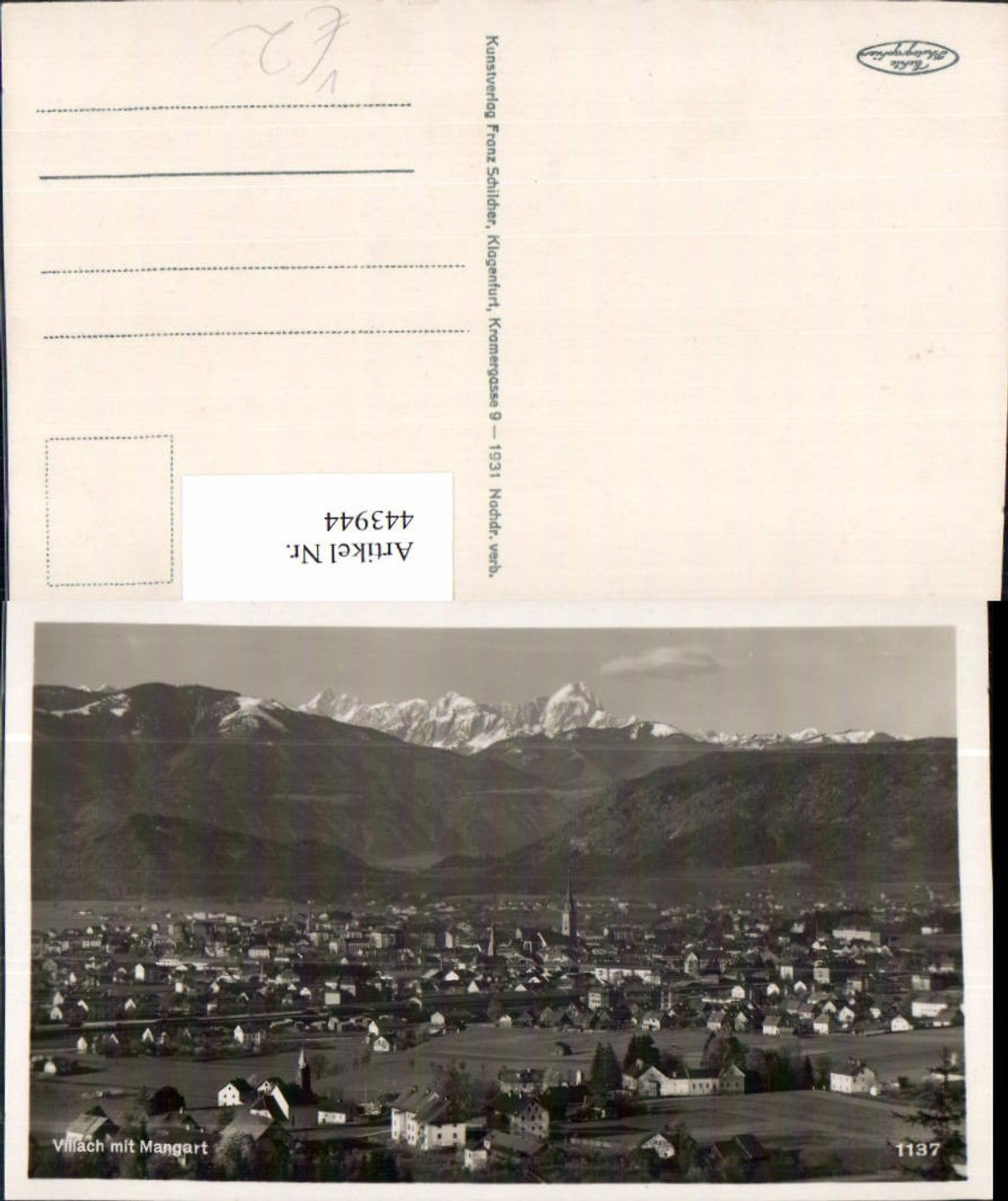 443944,Villach Totale m. Mangart Bergkulisse pub Franz Schilcher 1137
