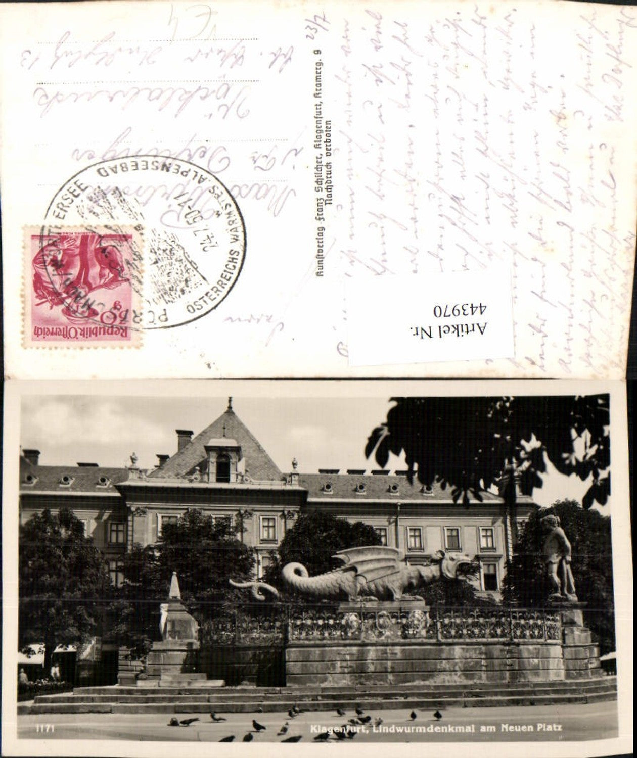 443970,Klagenfurt Lindwurm Denkmal am Neuen Platz pub Franz Schilcher 1171