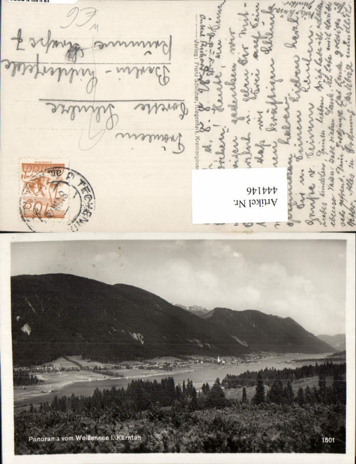 444146,Panorama vom Weißensee b. Techendorf Bergkulisse pub Franz Schilcher 1501